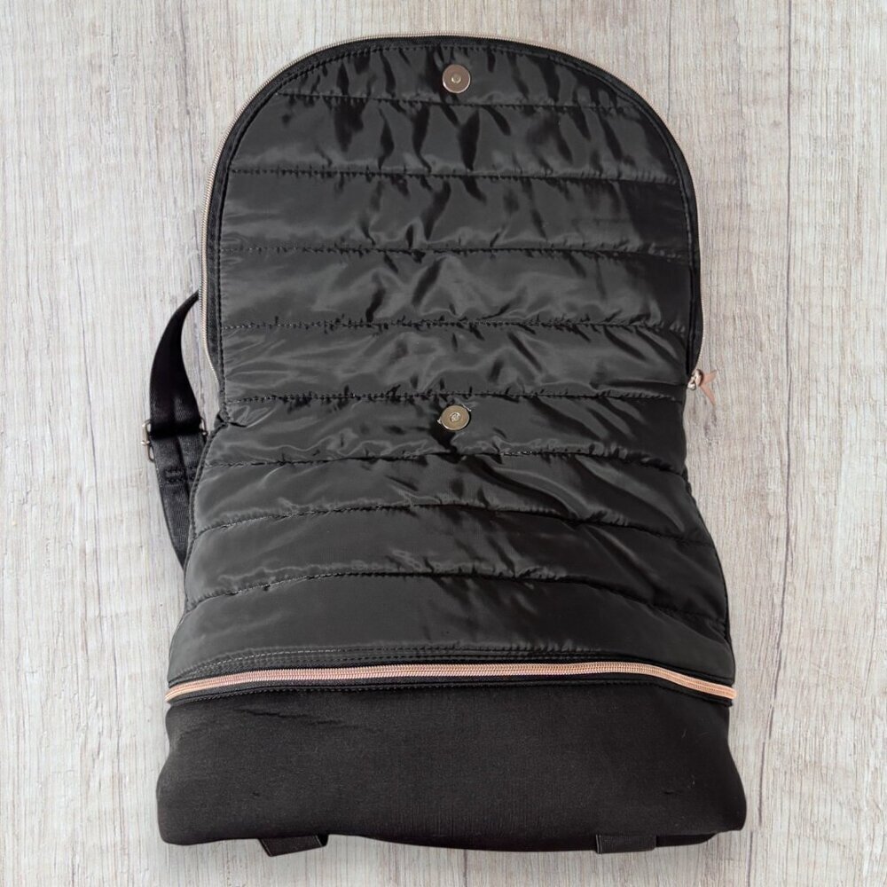 Stella & Dot Black Quilted Backpack Zip Tote Travel Bag Crush It Repeat Lining - Picture 3 of 9